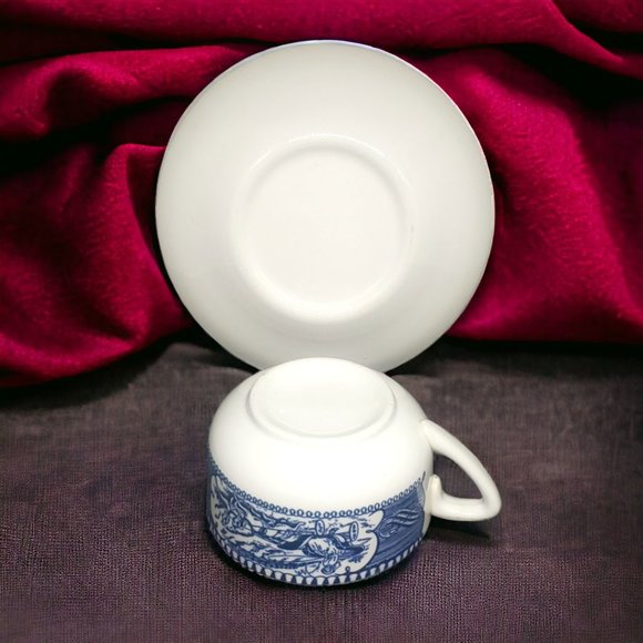 Currier & Ives Blue Flat Cup and Saucer Set Set - Picture 6 of 6